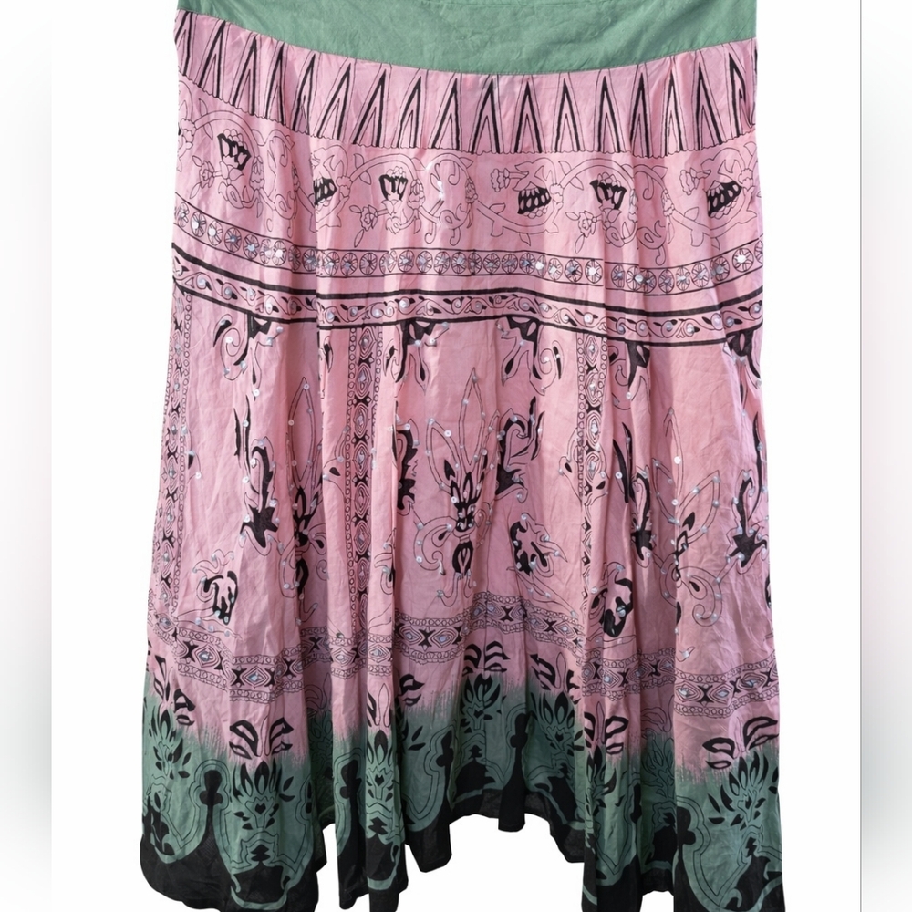 Vintage Magazine Vintage Y2K Embroidered Sequin Midi Hankerchief Skirt Sz L